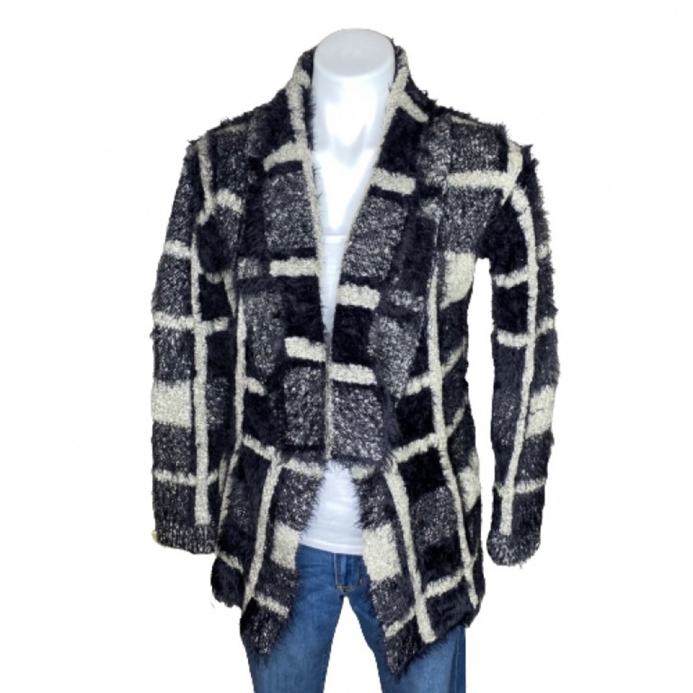 Mystree Black White Eyelash Cardigan